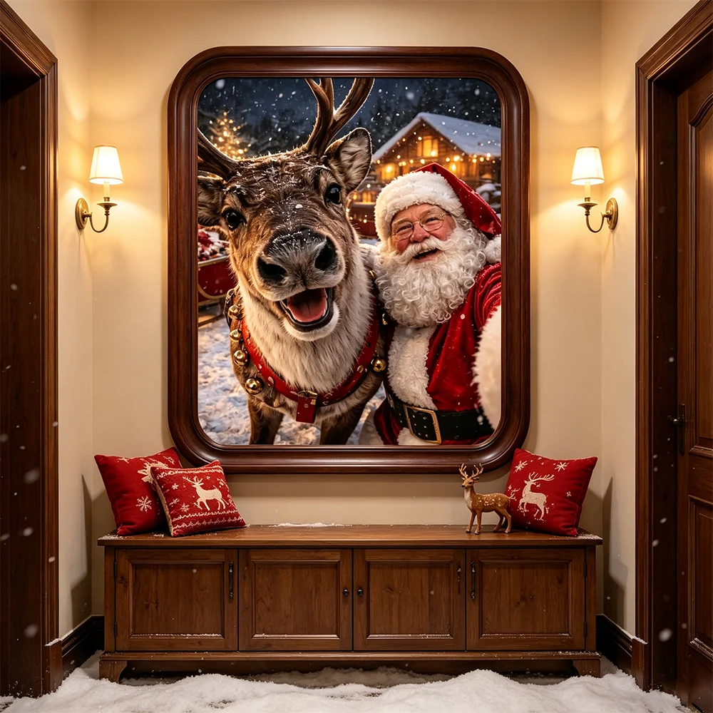 Xmas Santa Claus Prints Canvas Painting Poster Christmas Elk Wall Art Picture for Bar Restaurant Living Room Home Decor