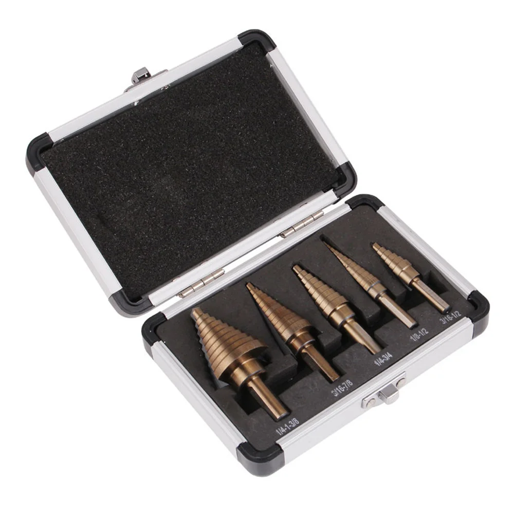 

5pcs Hss Cobalt Steel Step Drill Bit Set 50 Sizes Self-Starting No Pilot Hole Smooth Cutting W/ Aluminum Case Tool