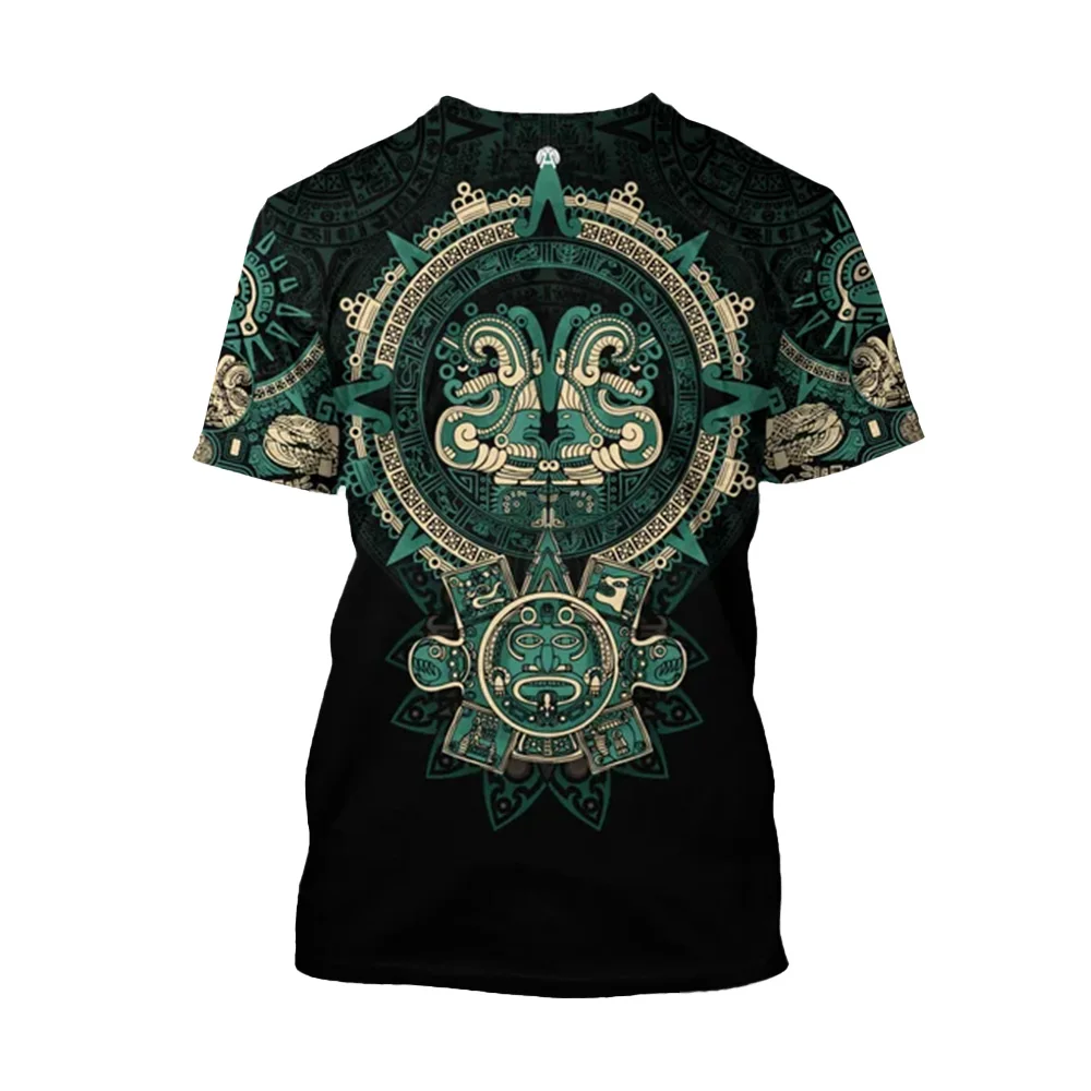 2024 Street Fashion Classic Retro Crew Neck Short Sleeve Top Summer Trend Harajuku Mexican Aztec Quetzon Men's Casual T-shirt