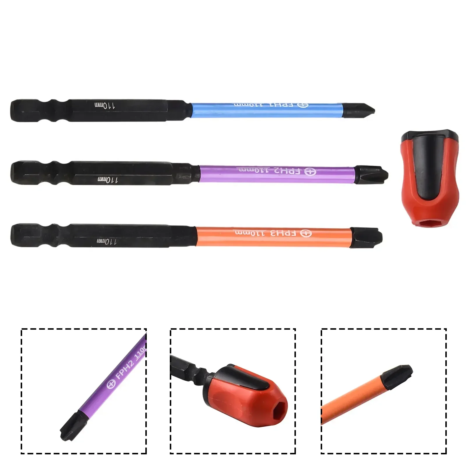 3pcs FPH FPZ Electrician Batch Head Magnetic Special Cross Screwdriver Bit Set For Socket Switch With Magnetic Ring 65mm 110mm