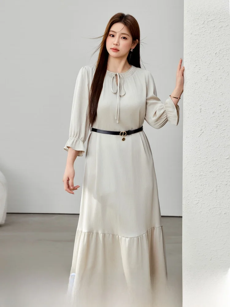 

Elegant Slimming Women's Dress Waist Cinched High Waist A-Line Skirt Polyester Fiber Spring Season Shaped Body
