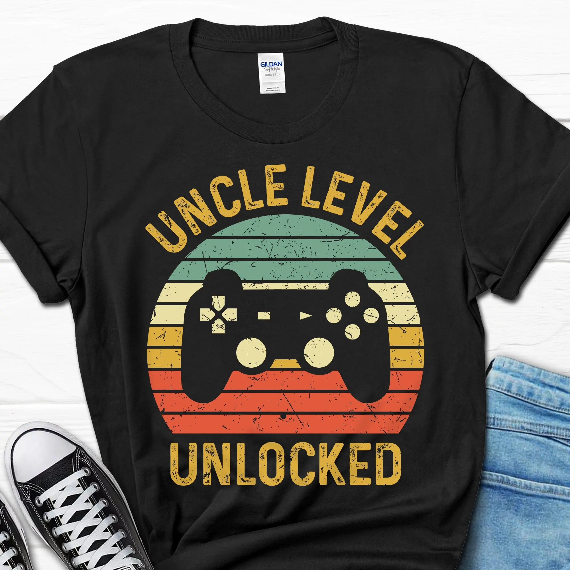 

Uncle Level Unlocked T Shirt Funny Gaming Men's Gamer For Men Video Games Him