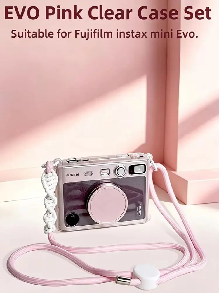Przezroczysty zestaw etui ochronnych do Fujifilm Instax Mini Evo, przezroczysta osłona z PVC z regulowanym plecionym paskiem na ramię, akcesoria. — zdjęcie produktu 7