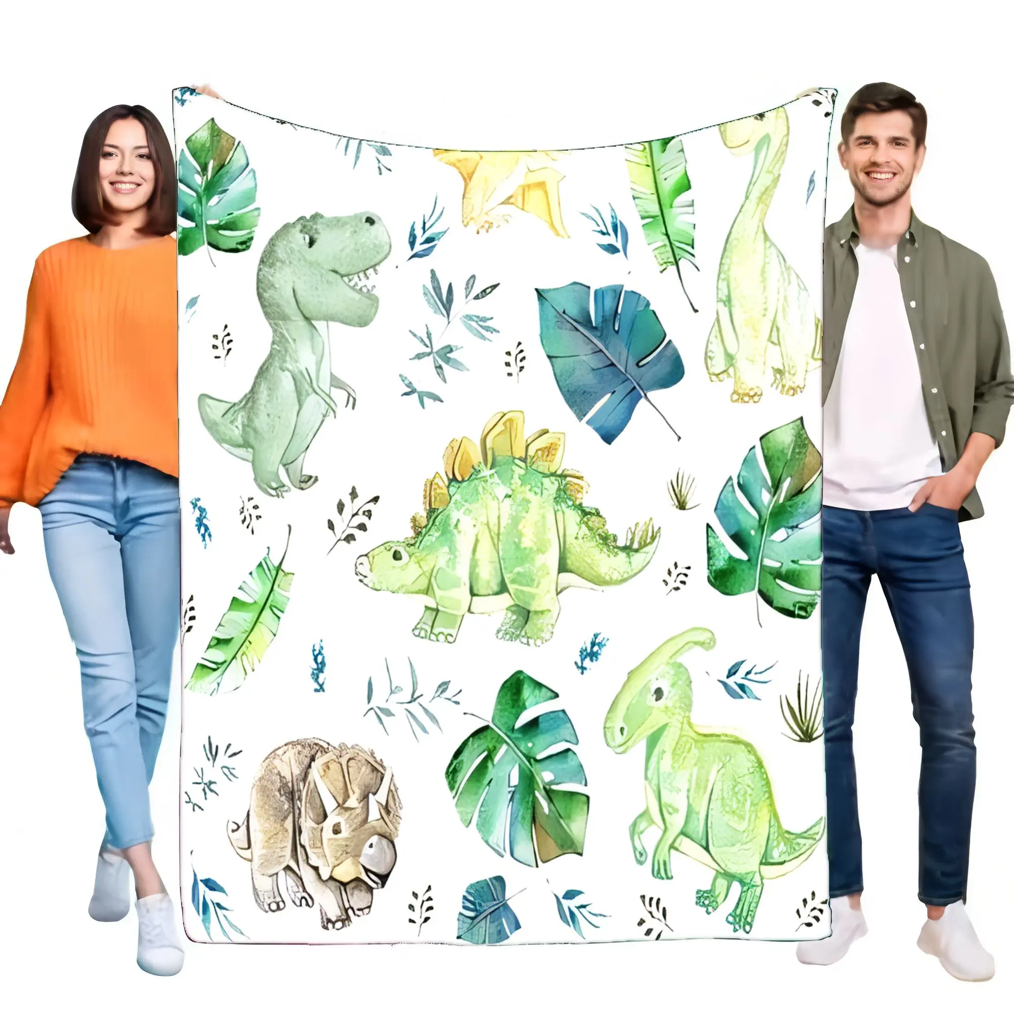 Soft Cozy Watercolor Dinosaur Flannel Blanket Throw for Kids Boys Girls Baby, Lightweight Dino Jungle Prehistoric Theme Bed Sofa