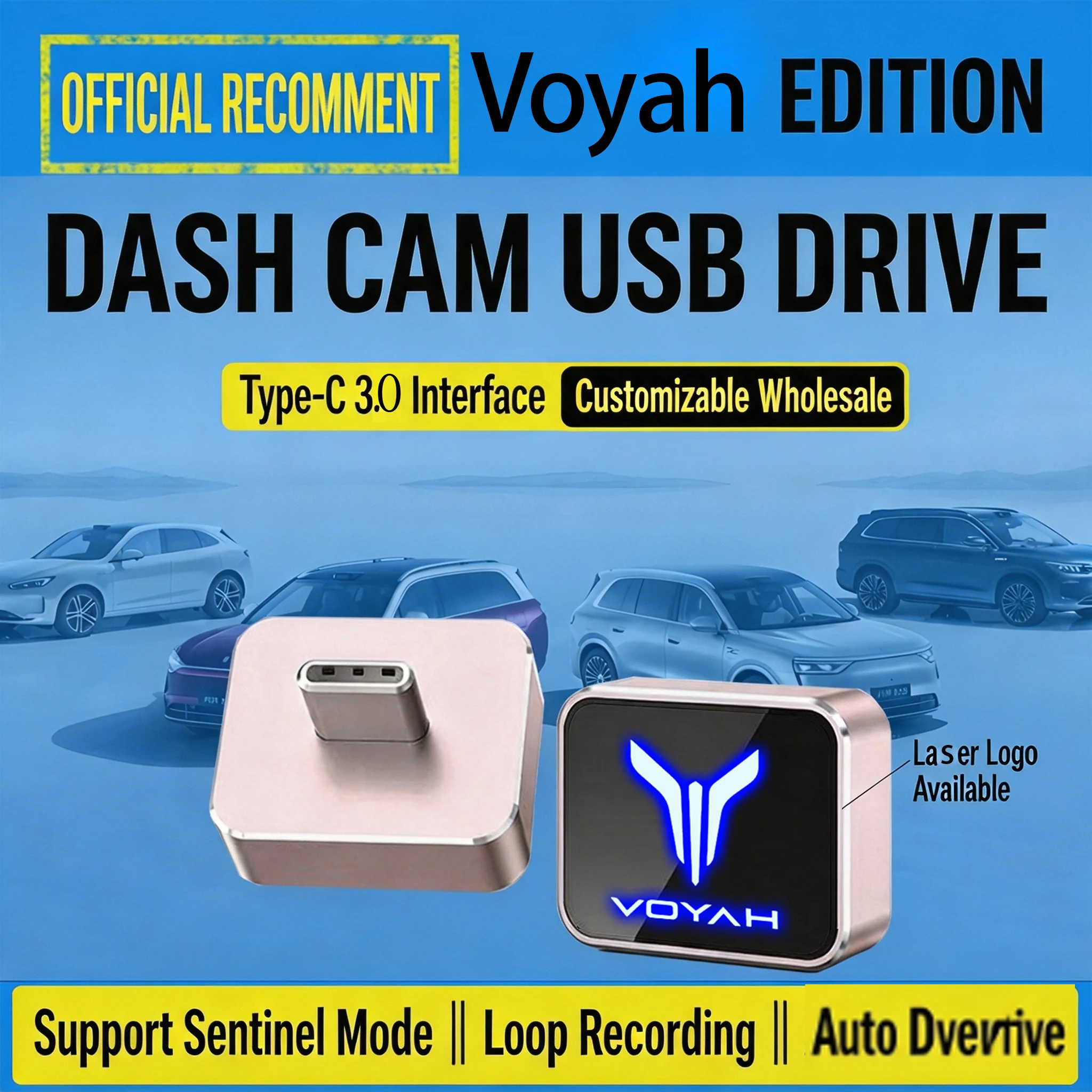 Fit For Voyah FREE Car DVR U Disk Sentry Mode Vehicle Storage USB Tpye-c Flash Drive Illuminated Alloy Dash Cam / Sentry Mode