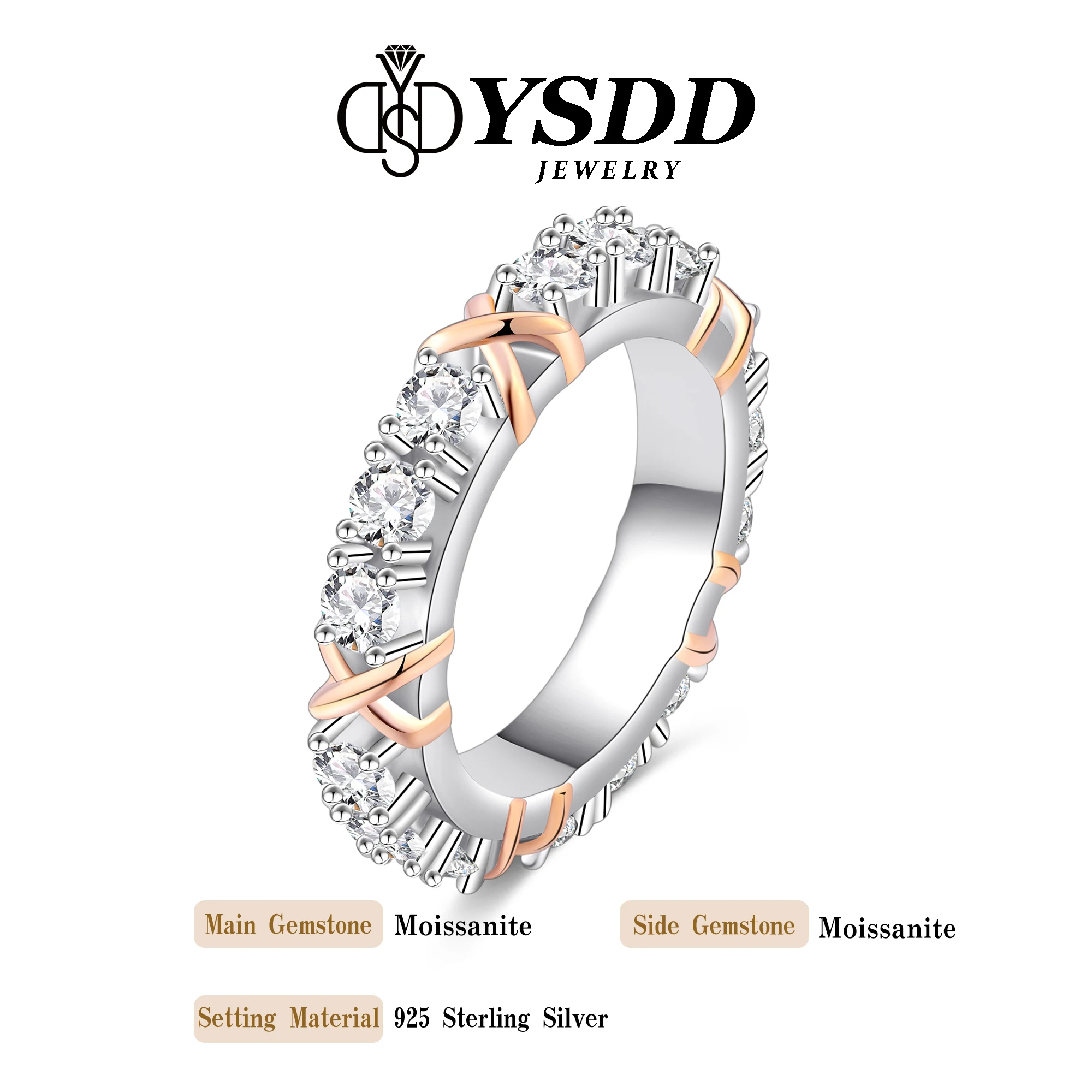 

#42 YSDD Genuine D color VVS1 moissanite S925 sterling silver women's ring Exquisite closed mouth with diamond ring jewelry