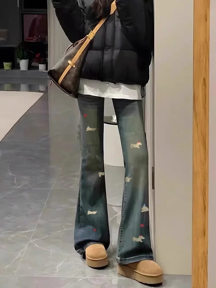 Plus Size Fce Foderato Thiened Micro Svasato Denim Jeans Donna Autunno Inverno Plus Size Vita alta Dimagrante Elastico dritto...