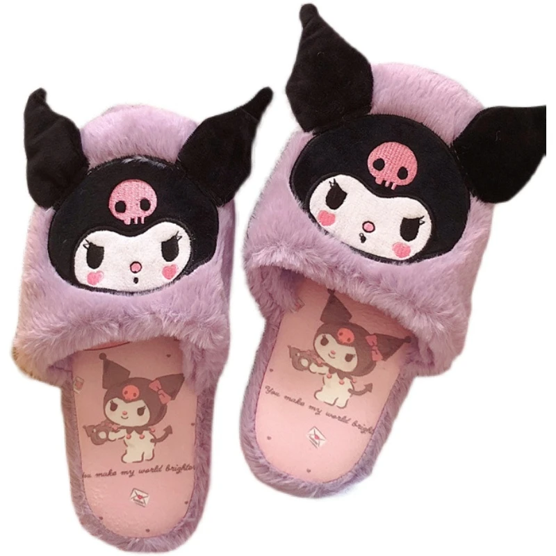 Anime Slippers Japanese Style Indoor Slippers Home Shoes Floor Slippers Flat Non-slip Girl Kuromier Printing Pink Purple Gifts