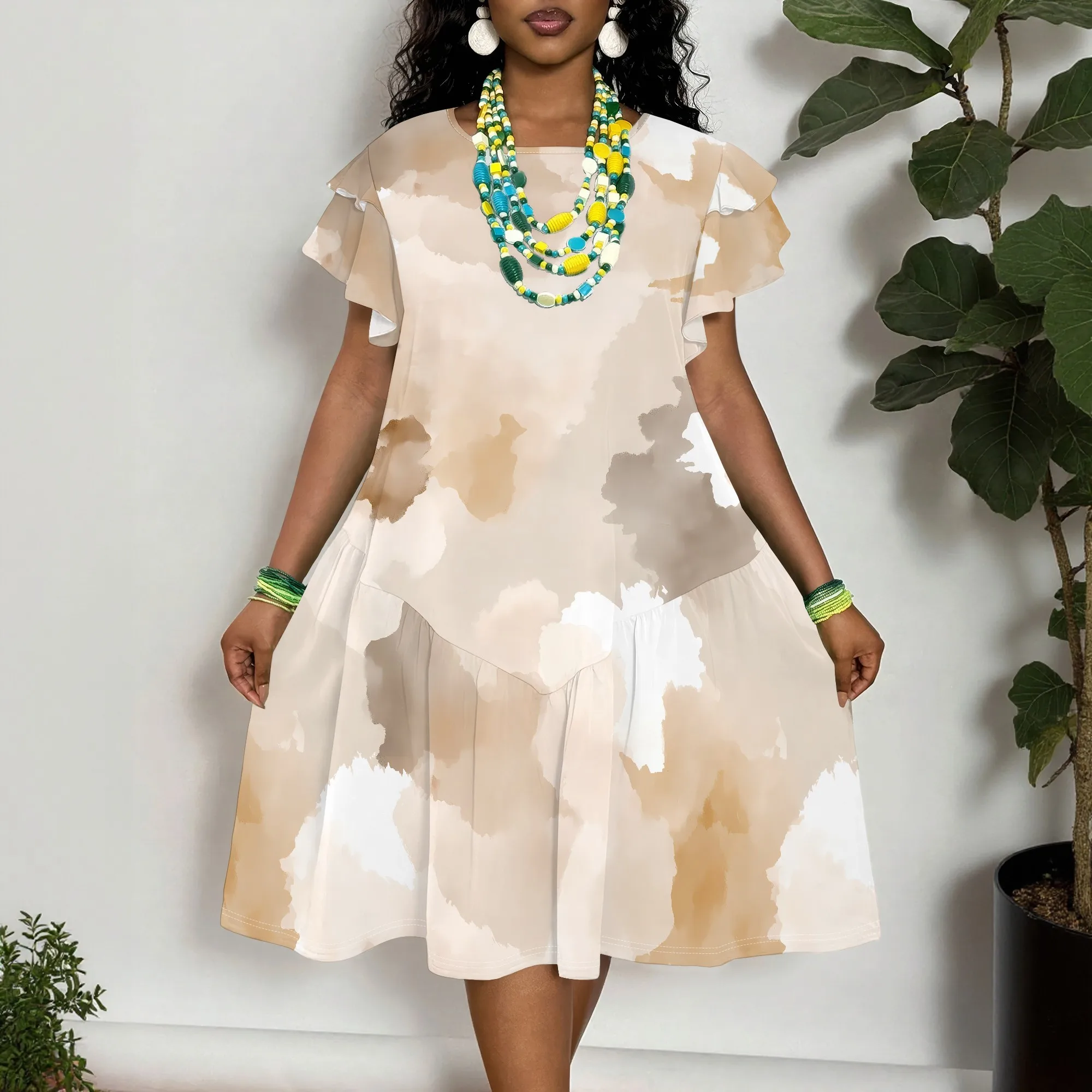 

Women's Plus Size Short Sleeve Dress Abstract Tie Dye Print Casual Loose Fit Summer Midi Dress