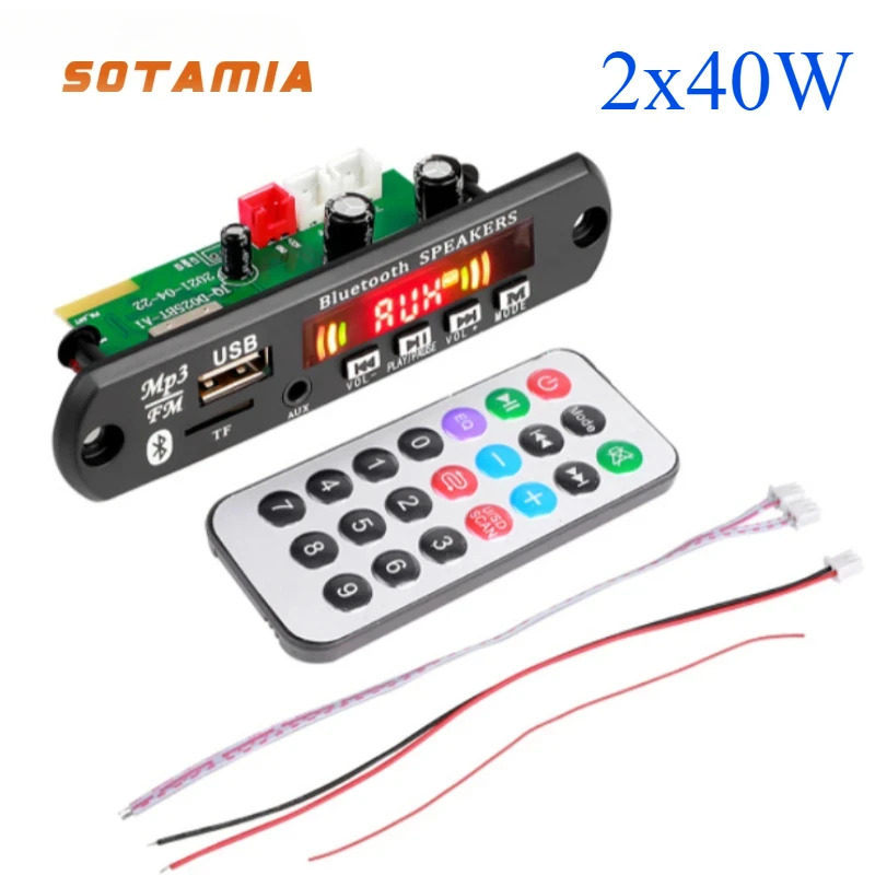 

SOTAMIA 2x40W MP3 Decoder Bluetooth Amplifier Board Hifi Stereo Power Amplifier WMA FLAC APE Decoding Support Record USB TF FM