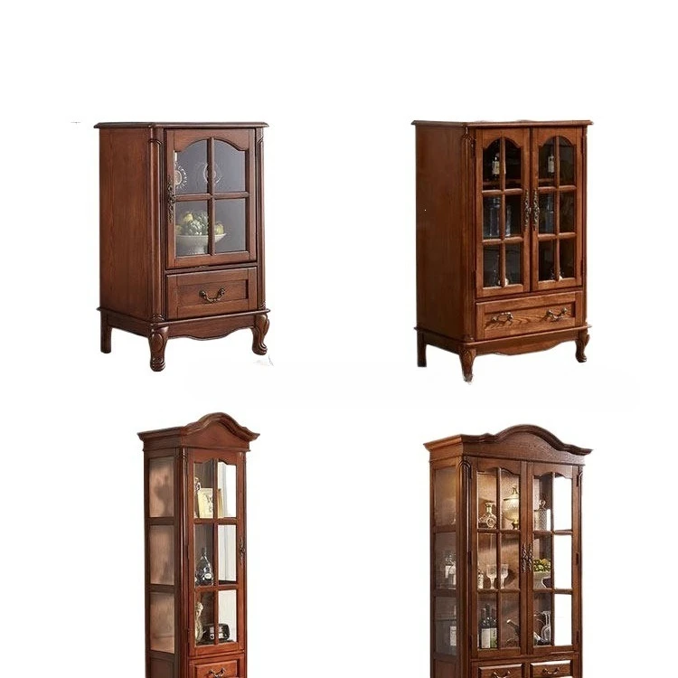 

American wine cabinet European solid wood glass small tea cabinet new Chinese retro living room TV side cabinet