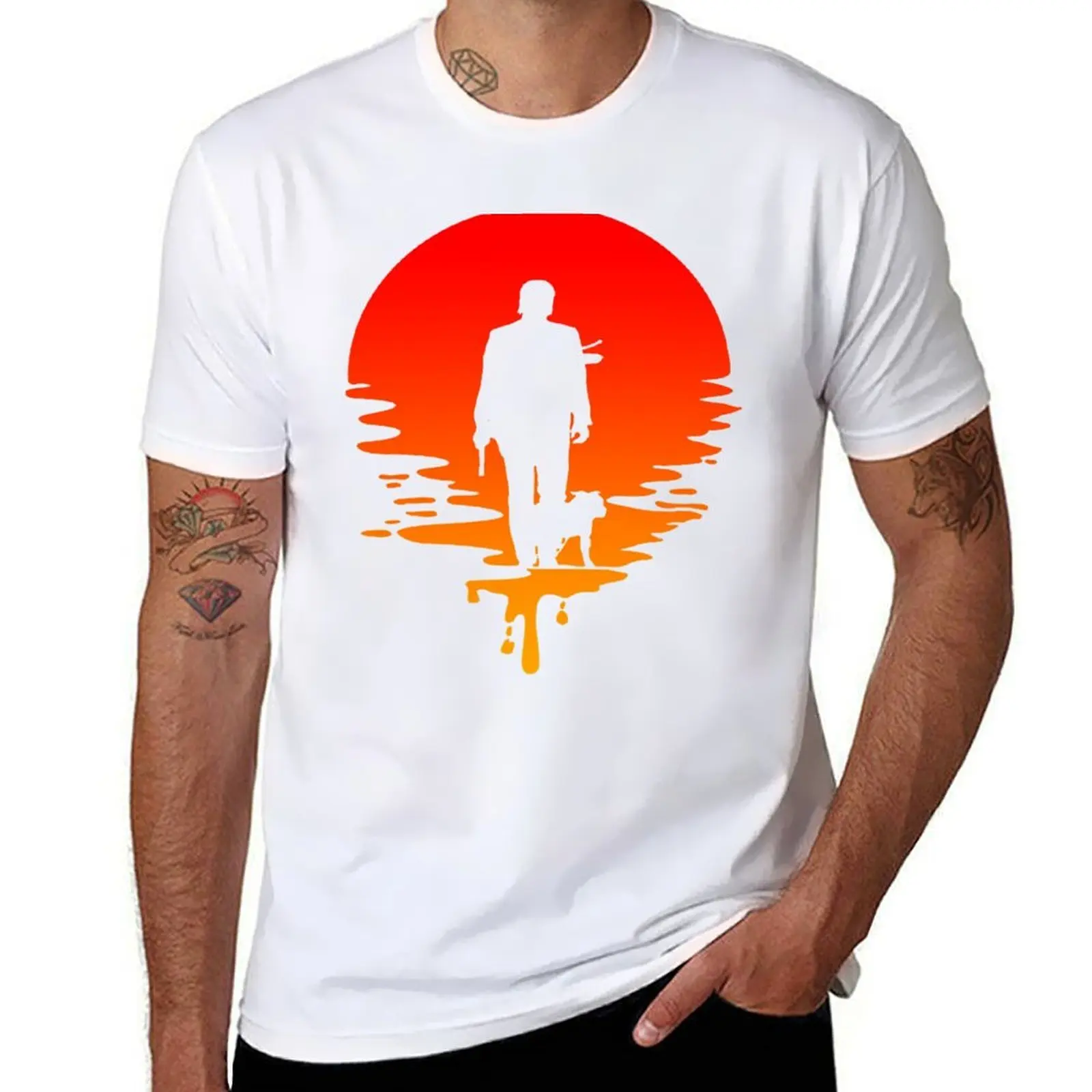 

J Wick and Dog Sunset T-Shirt black cotton t-shirt plain for man package funny t shirts cotton T-Shirt