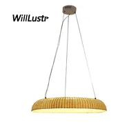 Minimalist Annular LED Pendant Lamp Bamboo Knitted Suspension Light Cafe Teahouse Canteen Handmade Hanging Ceiling Chandelier