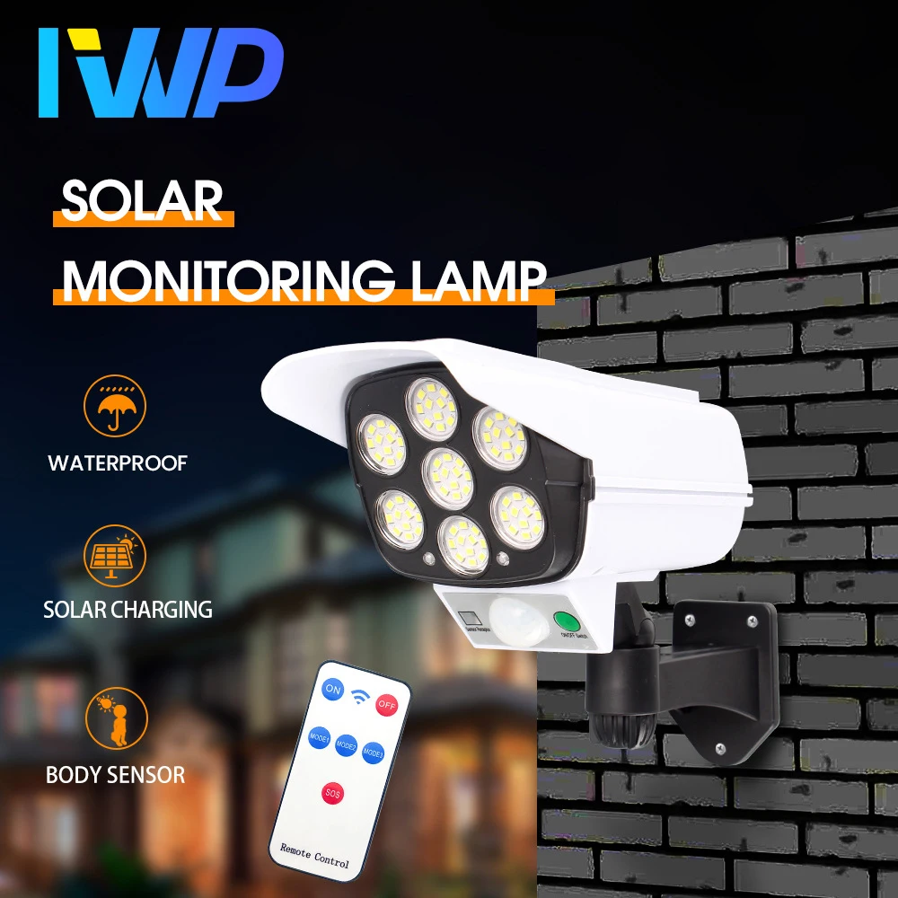 3 Modes Multi-angle Lighting Remote Control Solar Powered Simulation Monitoring Induction Wall Lamp Spot with Red Light Warning