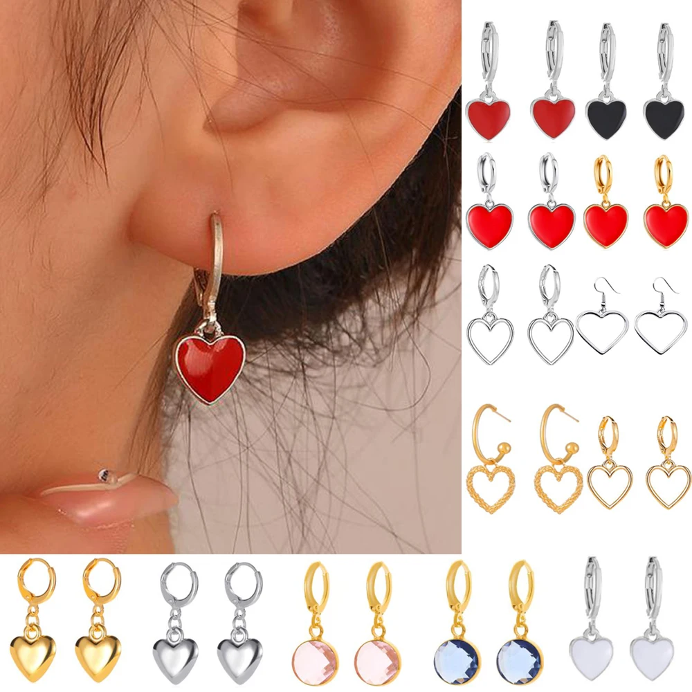 Vintage Red Heart Earrings Fashion Colorful Peach Heart Drop Earrings For Women Earing Jewelry Earings Earring Kolczyki 2Z60