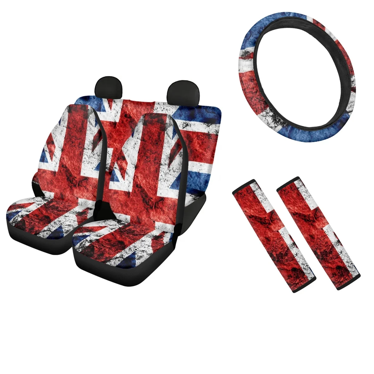 

Car Rear Seat Cushion Cover British Flag Prints Car Steering Wheel Cover Auto Seat Belt Shoulder Protection Universal Easy Clean