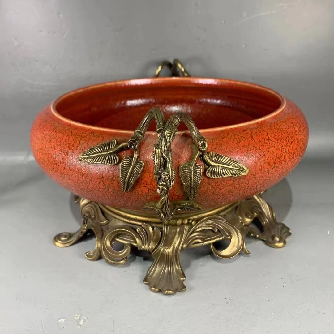 High End Antique Porcelain with Brass Base Decorative Fruit Bowls for Home Decor