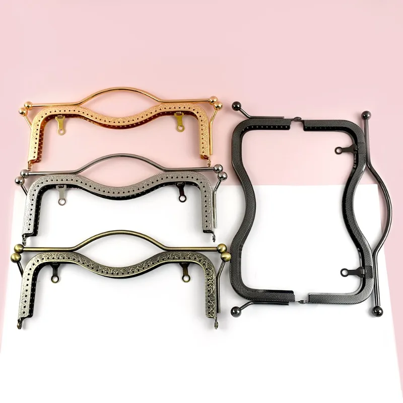 1/2Pcs Embossed Metal Bag Handle 20.5/27cm Purse Frame Wallet Handbag Clourse Lock Kiss Clasp DIY Sewing Bracket  Accessories