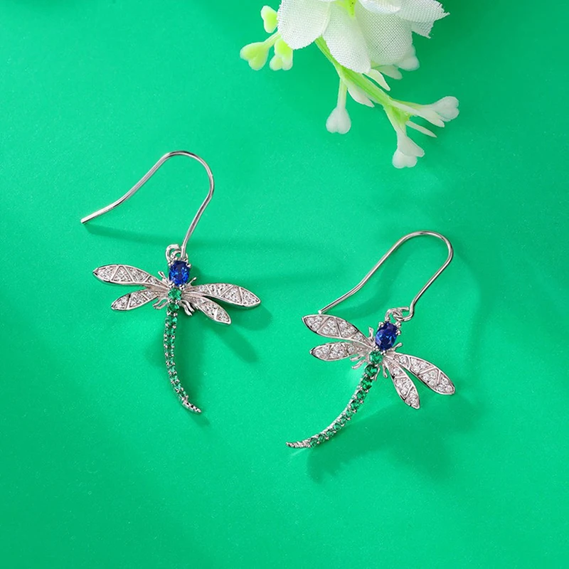 Huitan Exquisite Dragonfly Pendant Earrings Female Brilliant Zirconia Jewelry for Daily Party Delicate Insect Accessories Gift