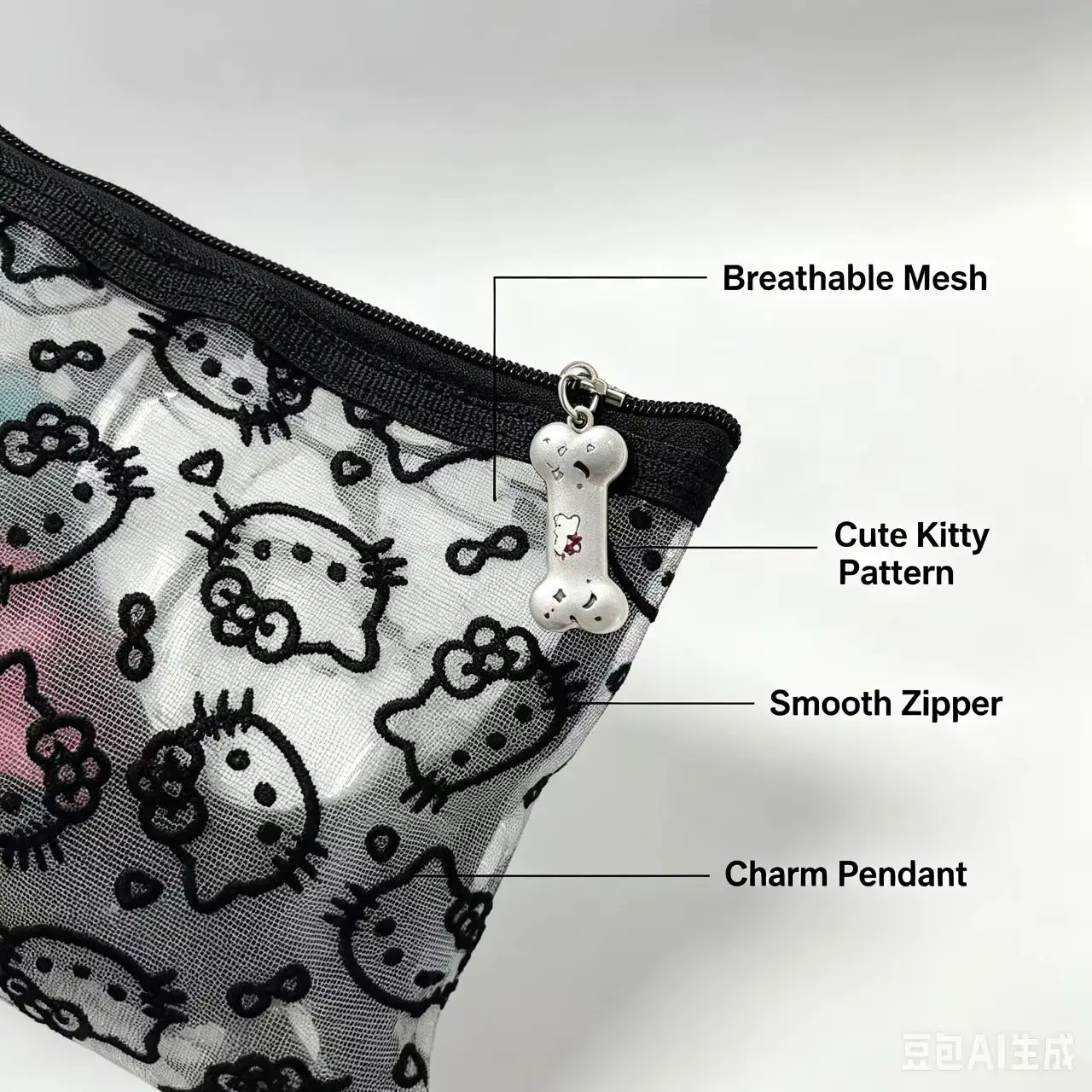 Mesh Cosmetic Bag Transparent Zipper Pouch Cartoon Print Portable Mini Storage Bag Travel Makeup Organizer Small  Purse view 3