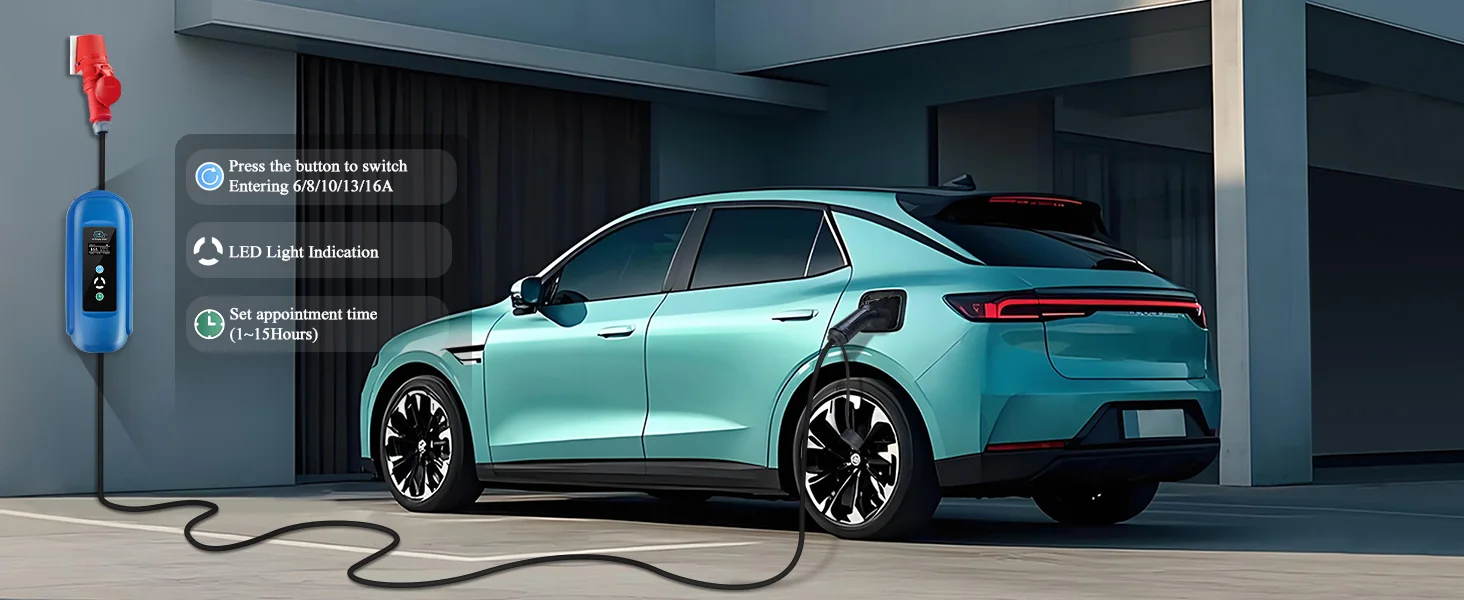Chiefleed Tragbares EV-Ladegerät, 16 A, 11 kW, Typ 2, Zeitverzögerung, 1–15 Stunden Laden für Elektrofahrzeuge, Autos, insgesamt 5 m – Detail 2