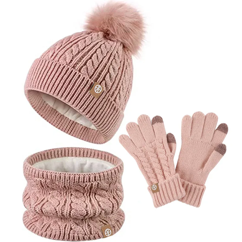 

Winter Warmer Hat Scarf Gloves Set 3pcs Girls Boys Keep Outdoor Warmer Beanies Caps Casual Plush Solid Fleece Kawaii Present