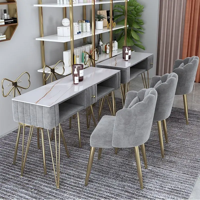 Nail art table and chair set special economical single double light luxury marble Internet celebrity ins table Nordic double