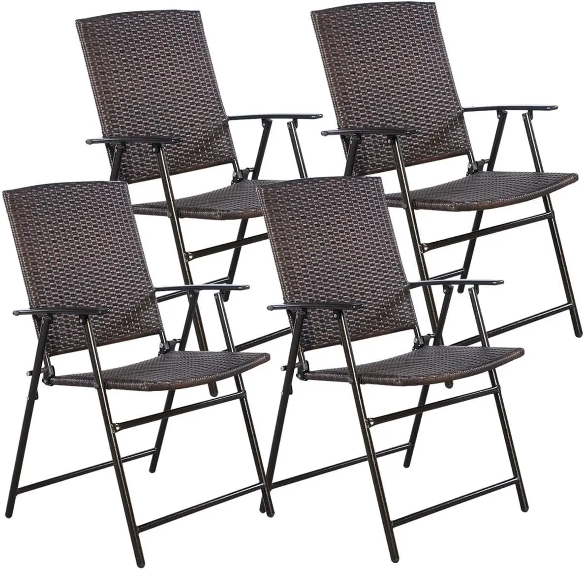 4 PCS Folding Patio Chair Set Outdoor Pool Lawn Portable Wicker Chair with Armrest & Footrest Durable RattanSteelFrameCommercial