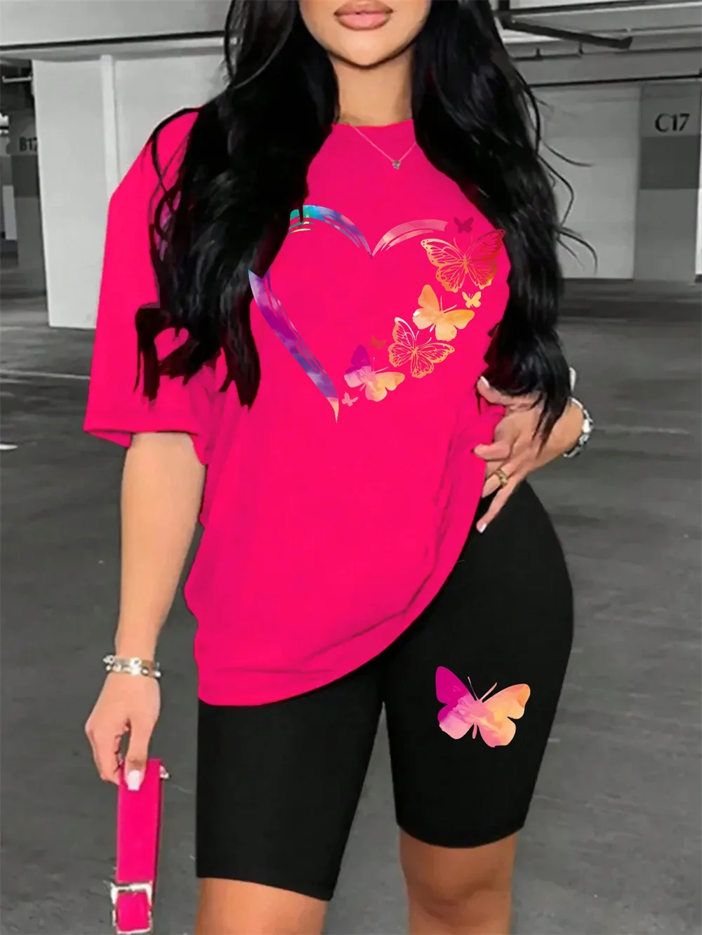 

3D printed butterfly digital print women's set Summer short sleeve shorts Casual fashion outdoor