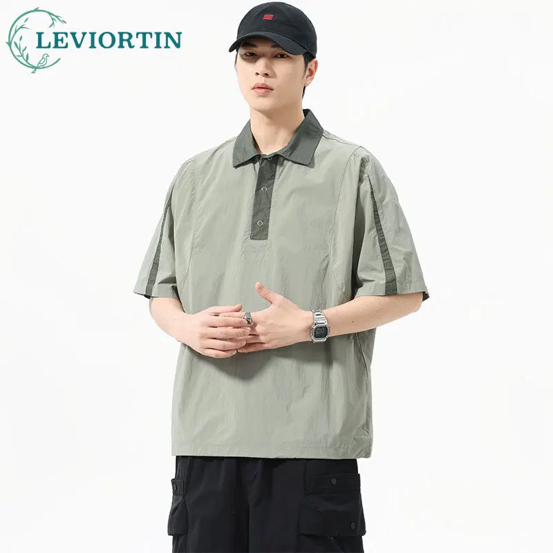 American mountain style quick drying short sleeved t-shirt for men's loose summer 2025 new outdoor functional polo shirt