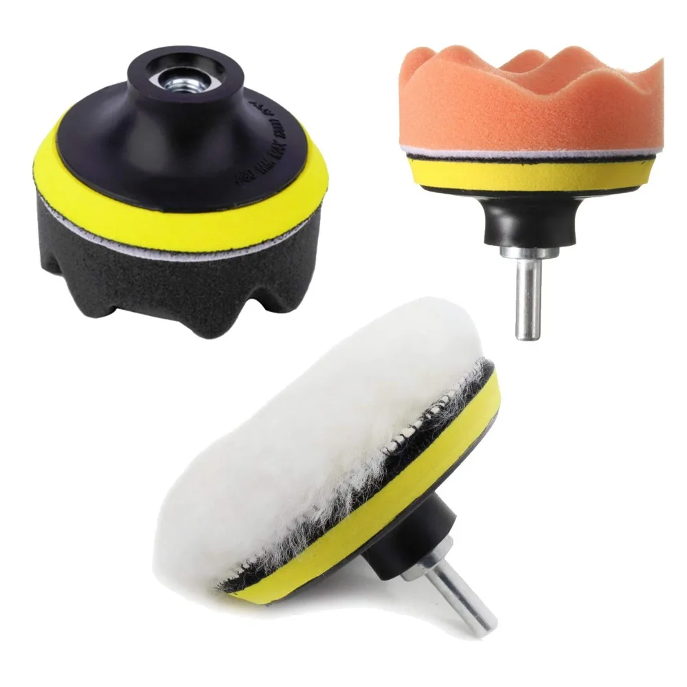 Juego de ruedas de esponja para pulir, 8 piezas, 3 almohadillas para pulir, 3 almohadillas de espuma para pulir automóviles (6 almohadillas para pulir y 1 taladro de hilo
