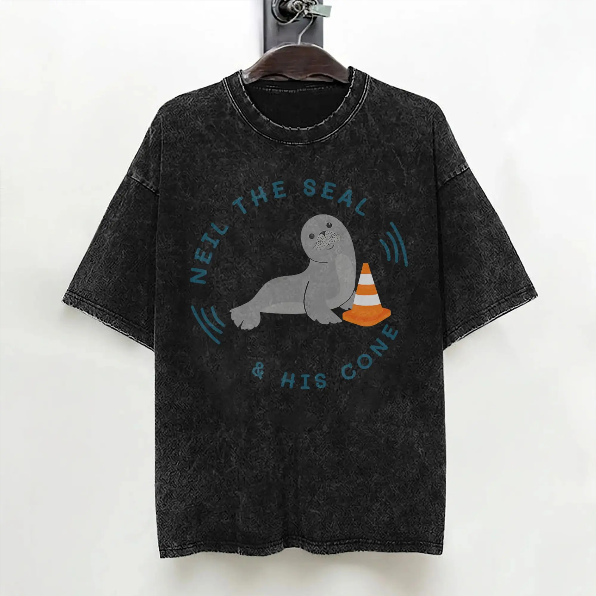 Neil the Seal T Shirt Washed Short Sleeve Harajuku T-Shirt  Novelty Men Women Streetwear Graphic Printed Tops Tees