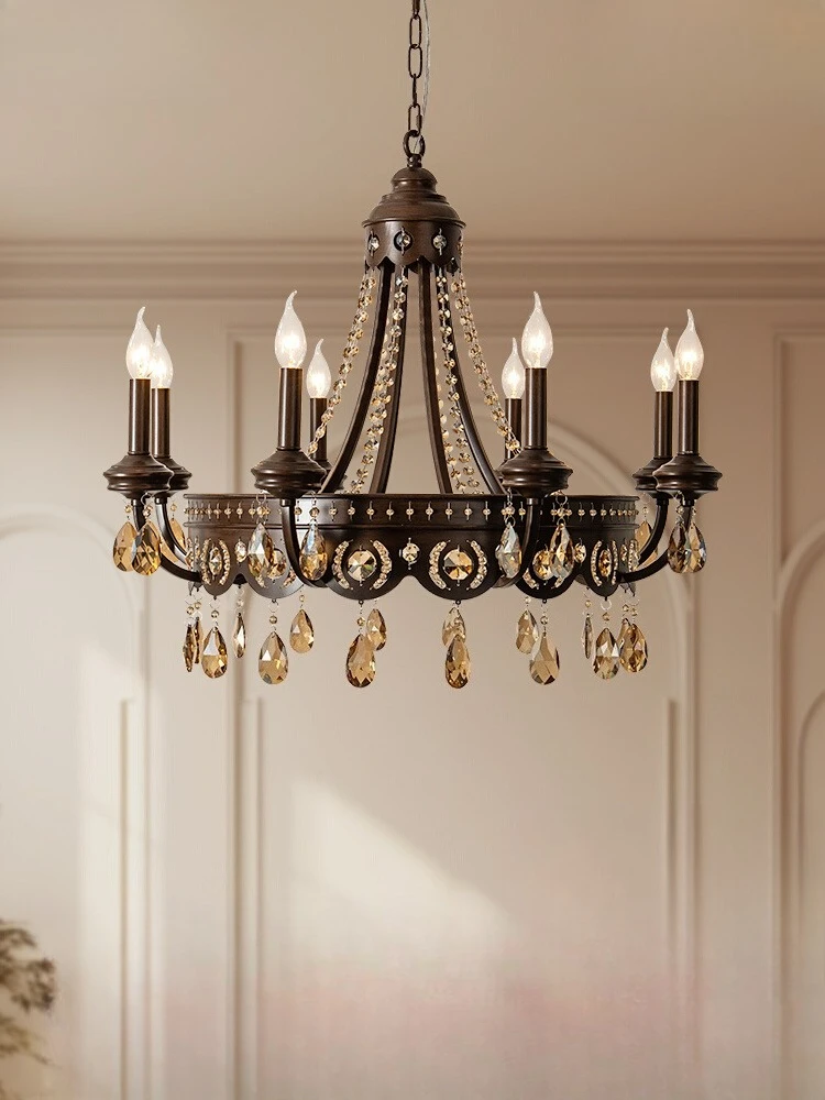 

American retro chandelier living room dining room bedroom study French atmosphere light luxury crystal candle wrought iron count