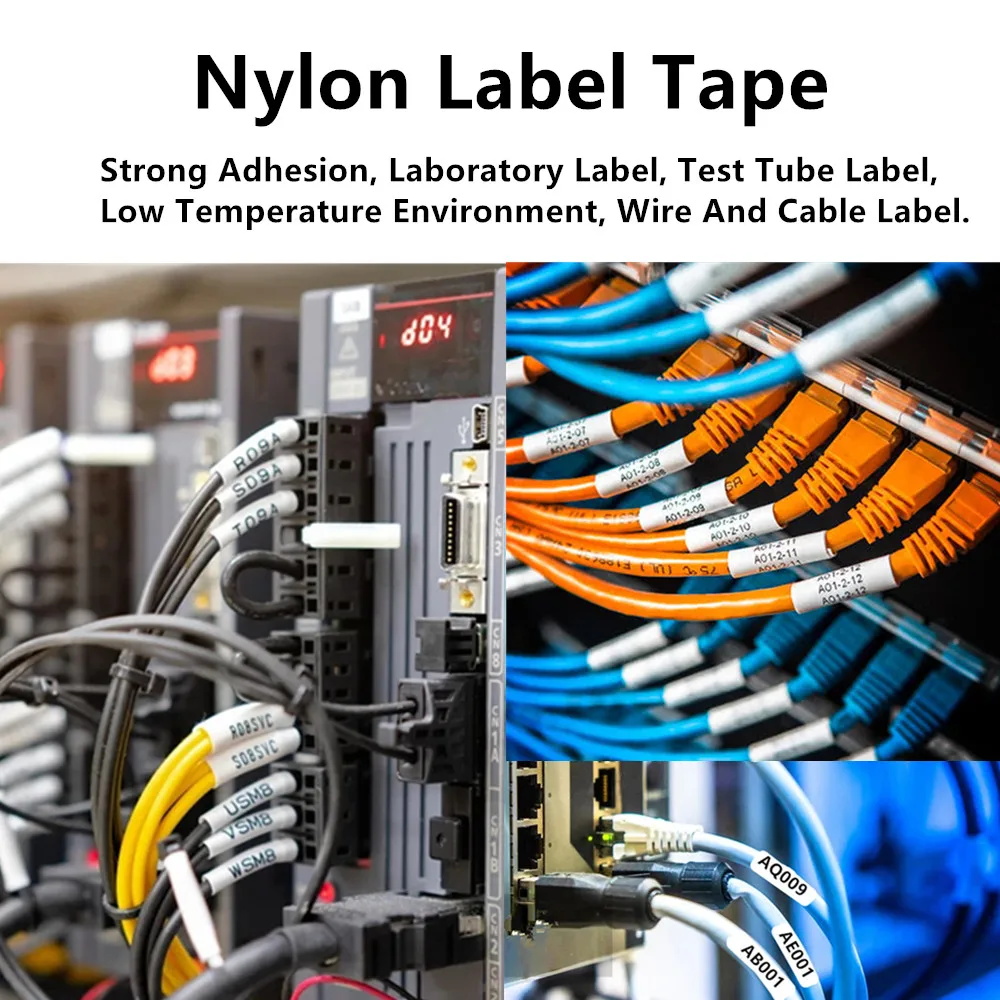 2Pcs Nynon Label Tape M21-500-499 M21-750-499 Cartridge Label Black on White Cloth Use Cable&Wire Marking for Brady BMP21 Plus