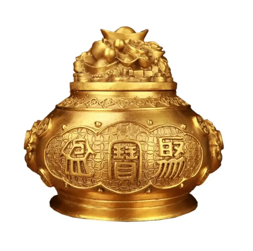 Manufacturer wholesales pure brass open top five way God of Wealth treasure pot, living room, office gifts, and decorative item