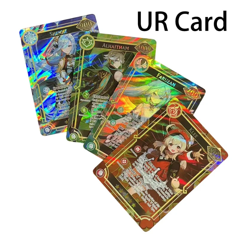 60 PCS Genshin Impact Card in English Rare Holographic Shiny UR and 5Pcs Random UTR TCG Collection Kamisato Ayaka ZhongLI Gift