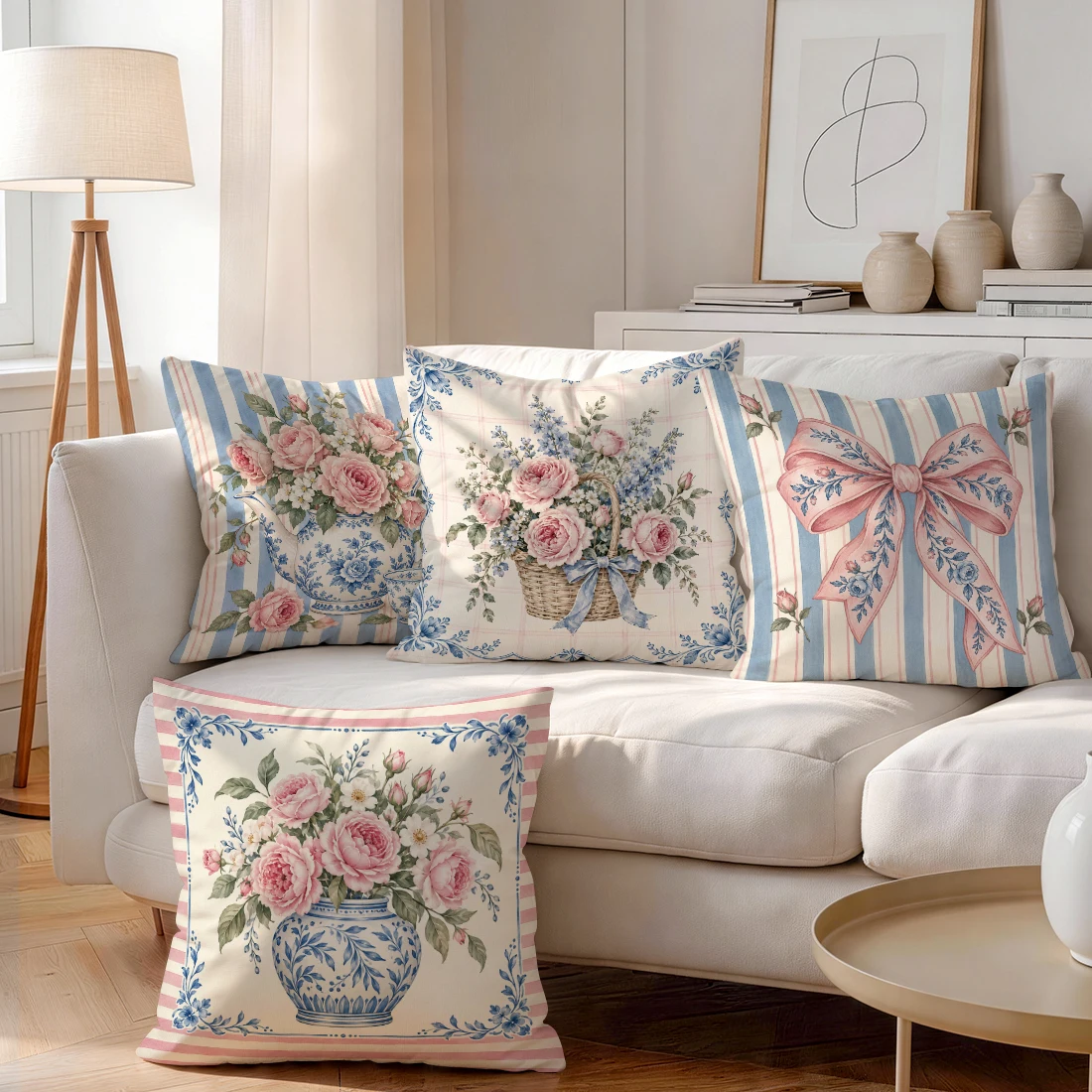 1/4pcs Porcelain Teapot Vintage Floral Cushions Pillowcase Polyester Cushion Cover Throw Pillow Pillowcover Home Car Sofa Decor