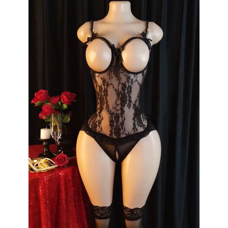 Hot Women's Sex Lingerie Lace Open Breasts Bdsm Crotchless Bodysuit Sexy Underwear 18 Night Of Desire Babydoll Fantasy Clothing - Image 6