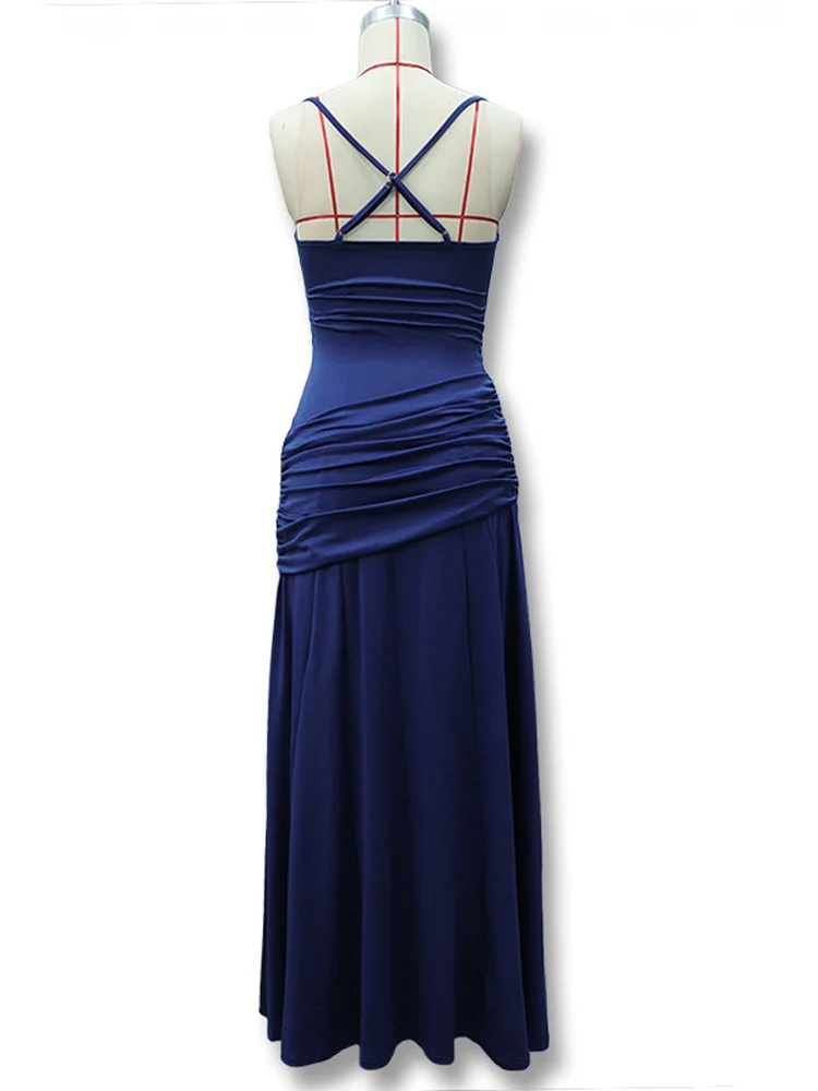 Rückenfreies Taillenschnürendes Slip-Kleid für Damen Sexy Tief Ausgeschnittenes Ärmelloses Plissiertes Schlankes Party-Abendkleid Schickes Damenkleid Neu – Detail 8