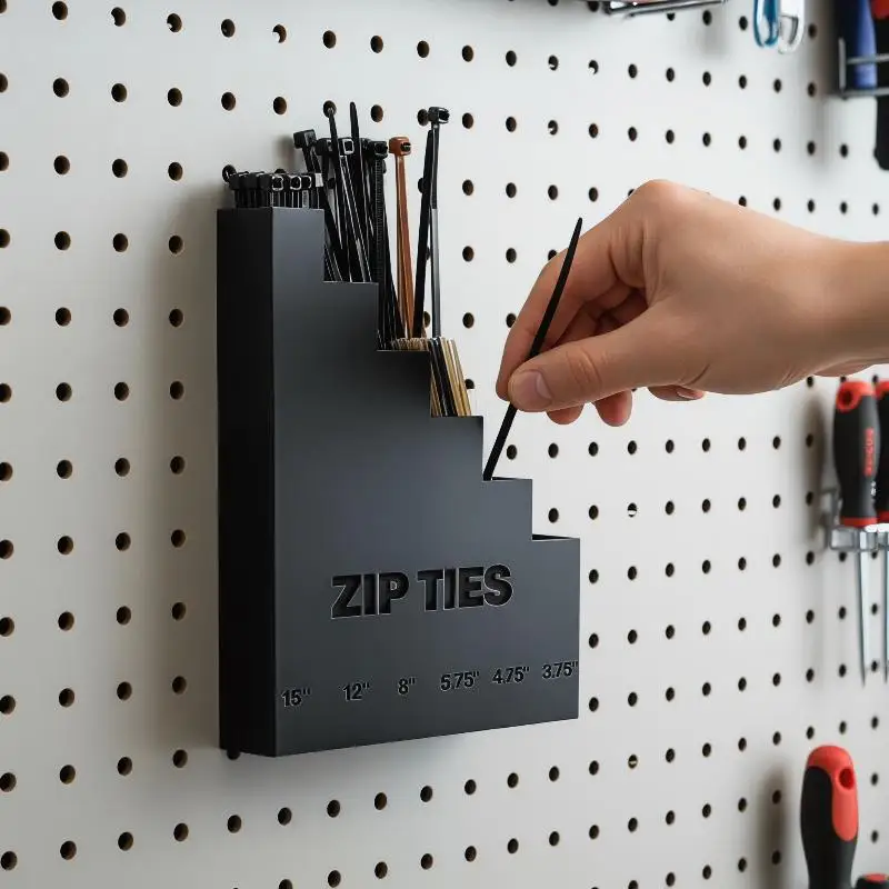 Image of Wandmontierter Kabelbinder-Organizer mit 6 Vorgelabelten Größenfächern Robuster Aufbewahrungshalter für Werkstatt Garage DIY-Anwender