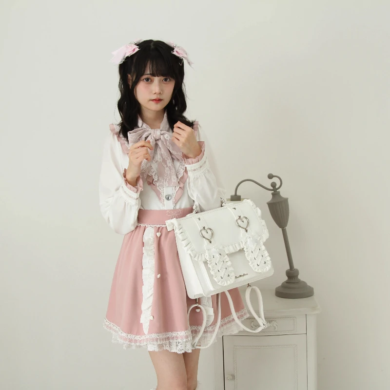 

Оригинальный милый и очаровательный рюкзак в стиле Лолита с плиссированными ушками кролика в форме сердца, двухмерный японский маленький повседневный рюкзак для женщин