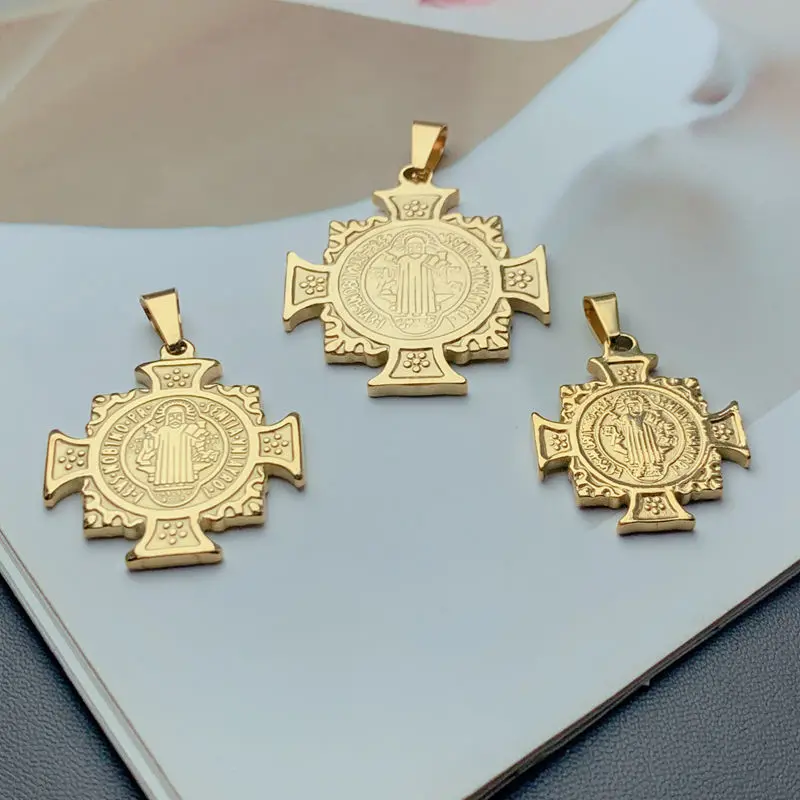 Religious Golded Stainless Steel Saint Benedict Cross Charms Pendants For Jewelry Making Men Women DIY Necklace Accessories