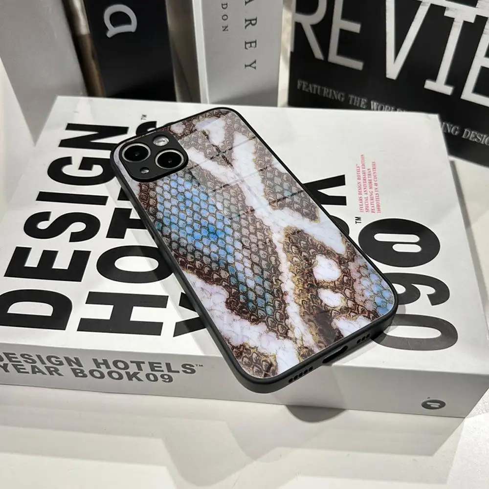 Luxury Leopard Snake leather Anti-Fall Case protectio for iPhone 16 15 13 12 11 14 17 Pro Max Plus 17 Air XS XR Glass phone case - view 5