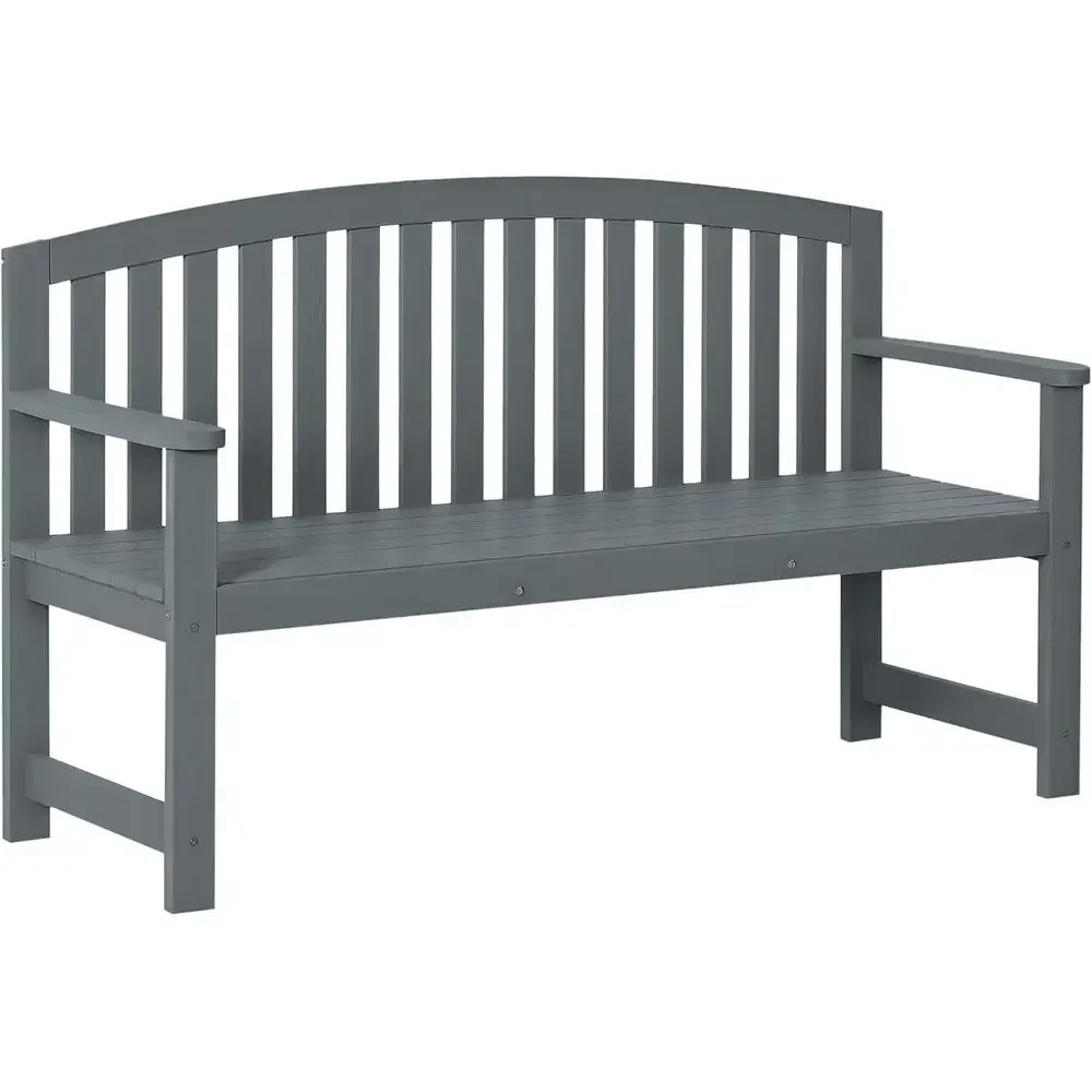 56 Two-Person Wooden Garden Bench with Backrest and Armrest, Ideal for Patio, Porch, Poolside, or Balcony, Gray