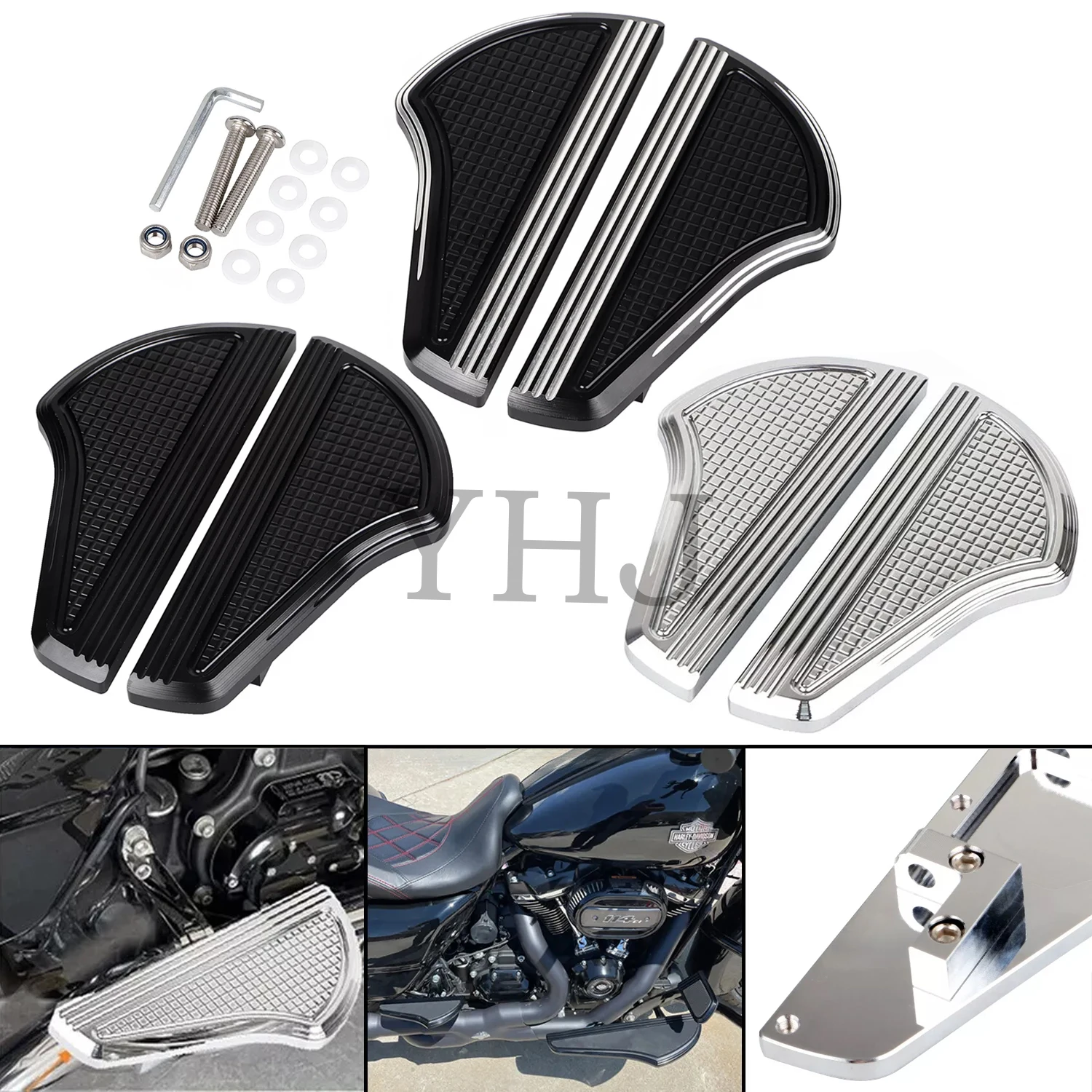 

Rear Passenger Footpegs Floorboard For Harley Motorcycle Touring Electra Street Glide FLHR FLHRC Road King 1993-Up Black/Chrome