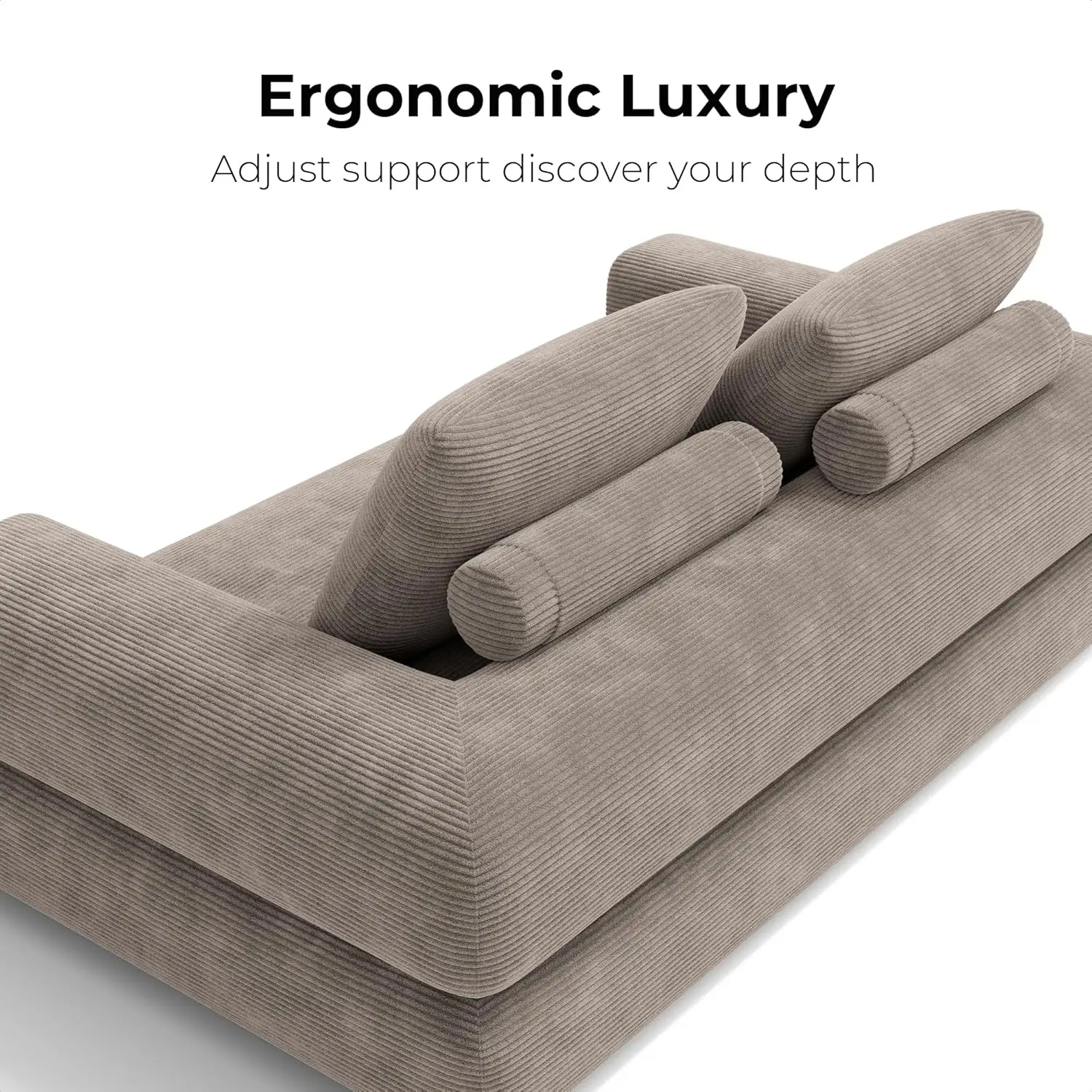 LIKIMIO โซฟาเบดแบบปรับนอนได้ โซฟาพื้น 3-in-1 ไม่ต้องประกอบ ที่นอนพับได้ หุ้มด้วยผ้าลูกฟูก สีเขียว สีเทาเข้ม