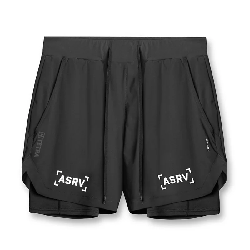 Men\'s Gym 2 in 1 Quick Dry Double-deck Casual Shorts Jogging Fitness Basketball Short Pants Male Summer Sports Workout Bottoms