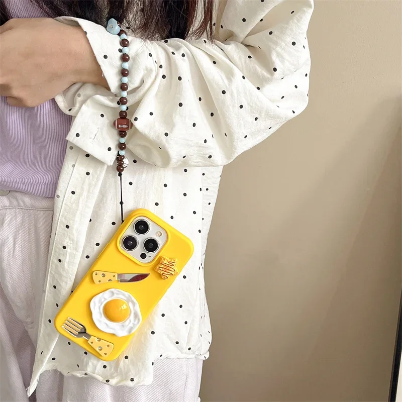 حافظة أدوات مائدة كرتونية مع سلسلة للنساء ، غطاء واقي لهاتف آيفون إكس إس ماكس ، 11 ، 12 ، 13 ، 14 ، 15 برو ماكس ، متعة كورية ، تخصيص