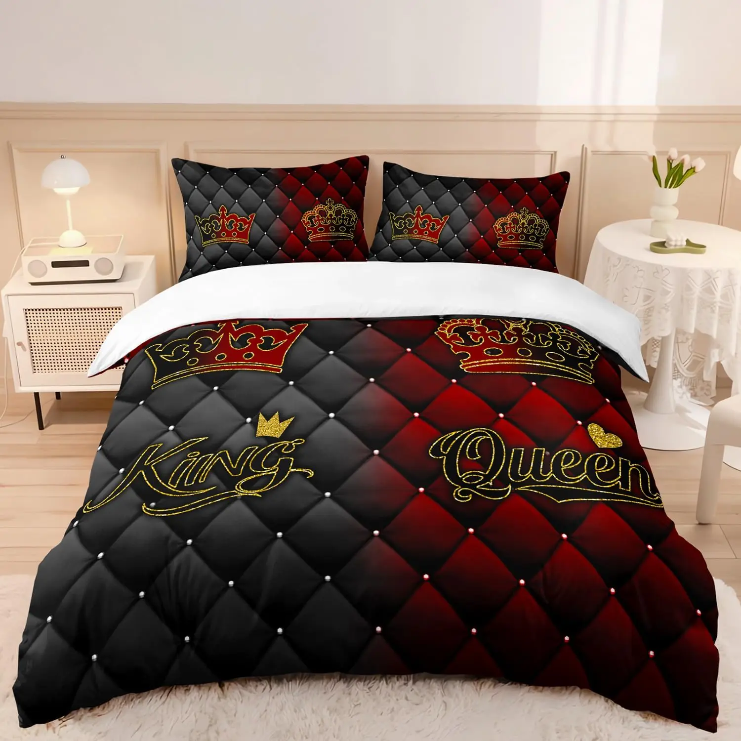 Luxury Crown Duvet Cover Set Twin Full Love Couple Comforter Cover Romantic Wedding Queen King Bedding Set Valentines Day Gift