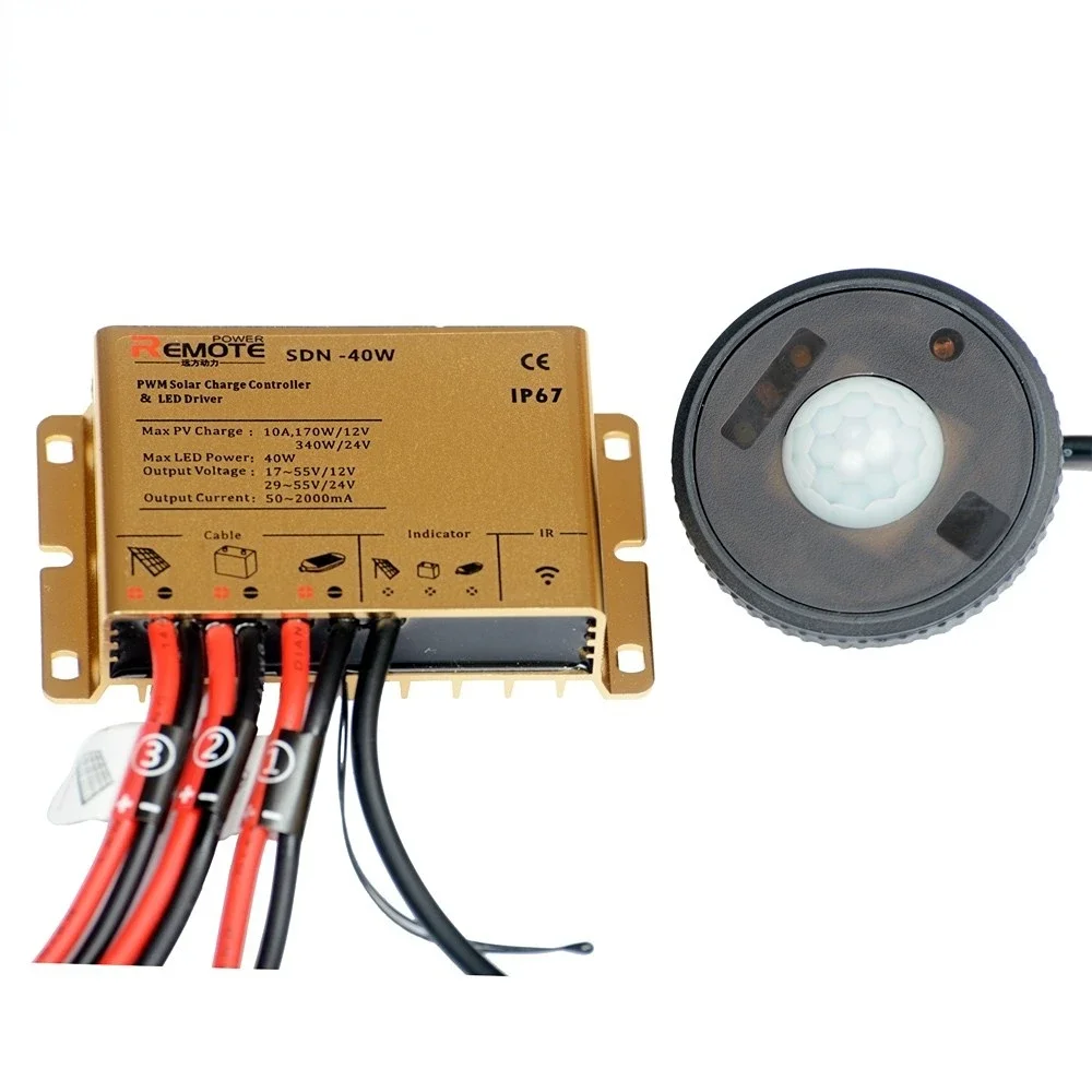 Imagem -02 - Pwm Controlador de Carga Solar com Sensor de Movimento Auto Ip67 40w 12v 24v Bom Preço